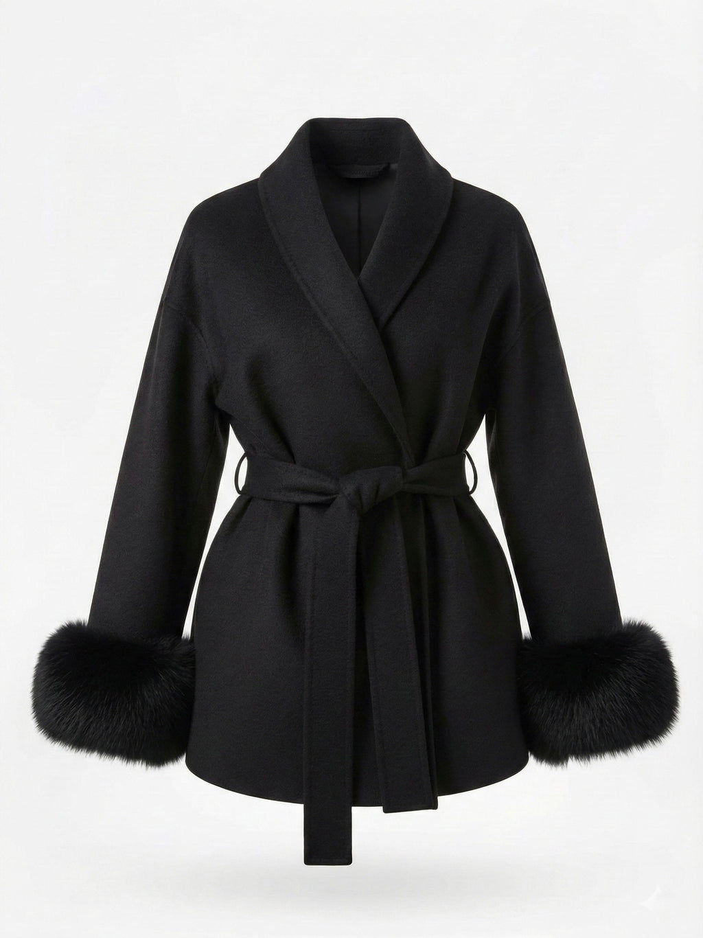 Aura Belted Coat with Faux Fur Cuffs