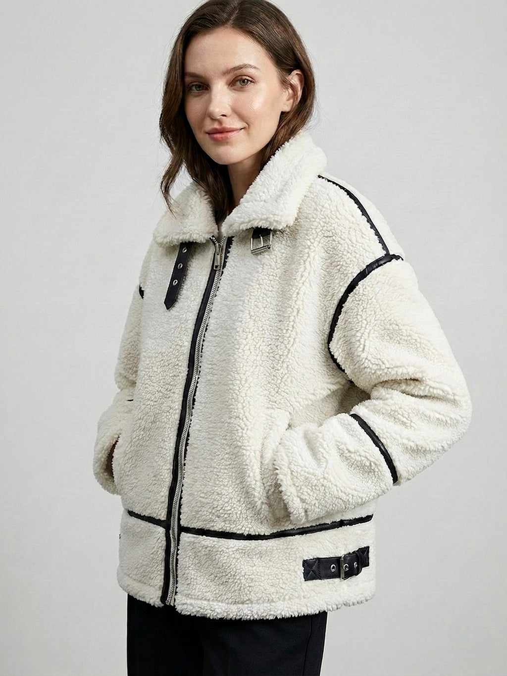 Faux Shearling Zip-Up Jacket