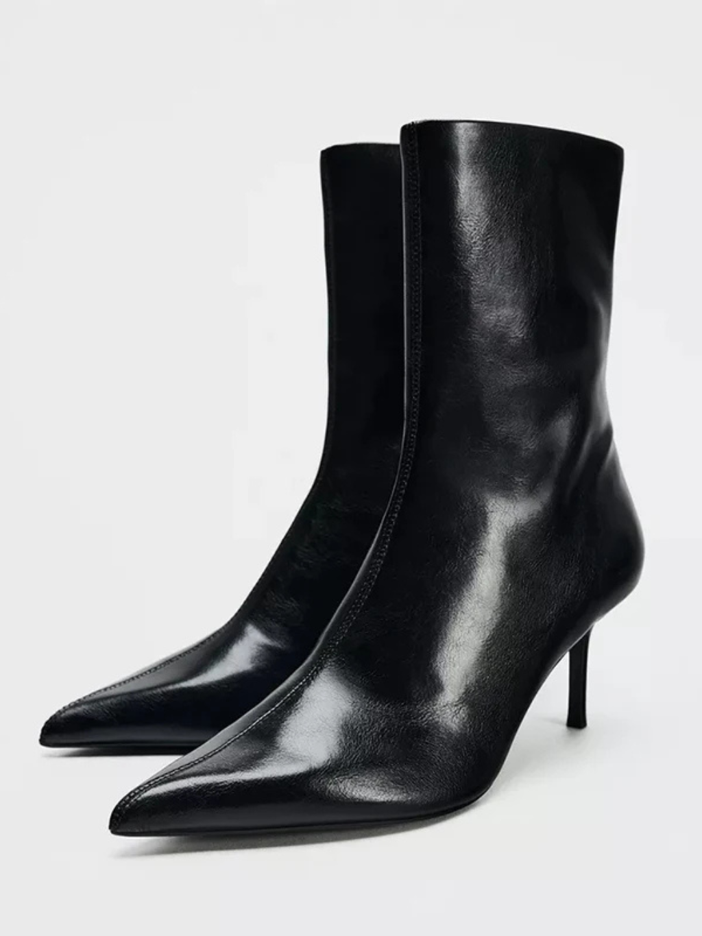 Women’s Black Pointed-Toe Heeled Ankle Boots