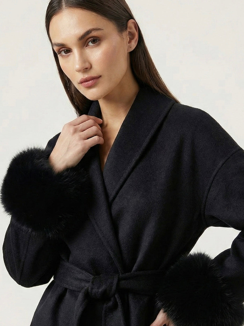 Aura Belted Coat with Faux Fur Cuffs