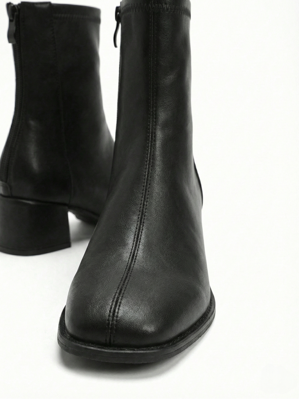 Classic Black Leather Ankle Boots (Block Heel)