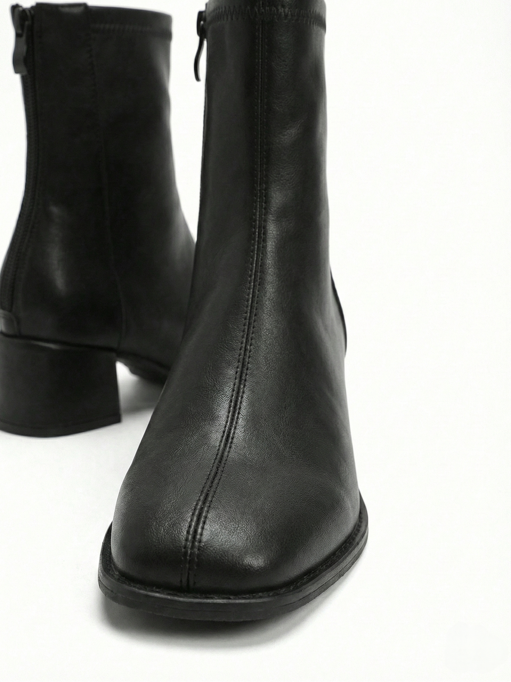 Classic Black Leather Ankle Boots (Block Heel)
