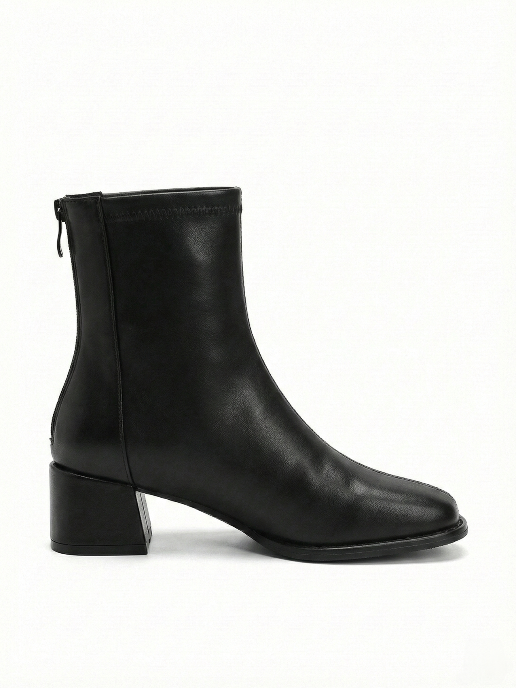 Classic Black Leather Ankle Boots (Block Heel)