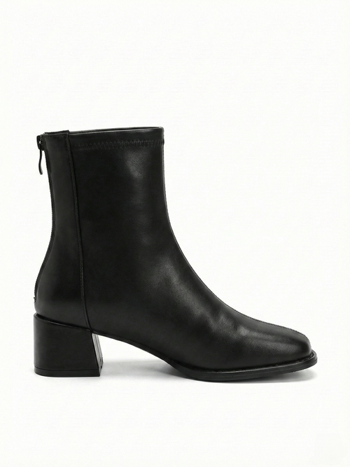 Classic Black Leather Ankle Boots (Block Heel)