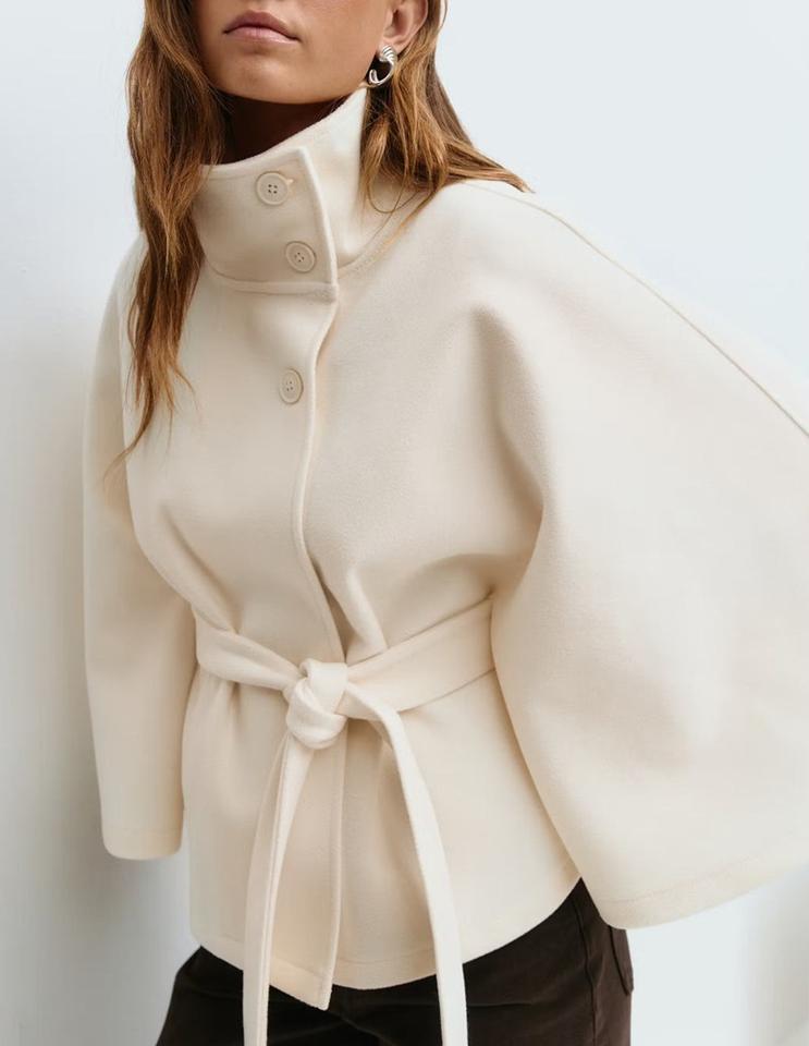 High-Neck Belted Cape Jacket