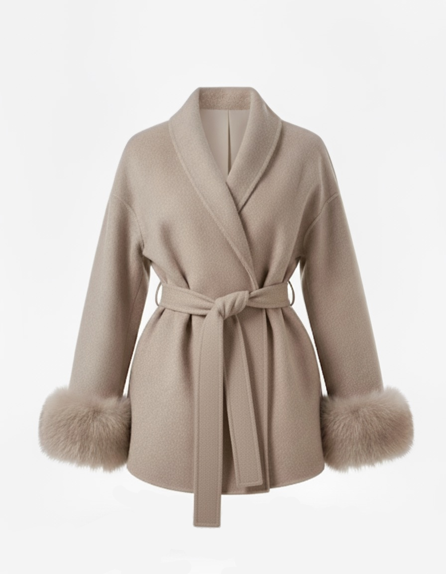 Aura Belted Coat with Faux Fur Cuffs