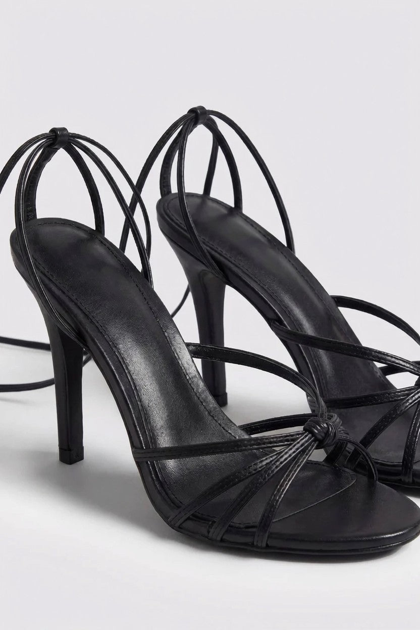 Black Strappy Knot Heels
