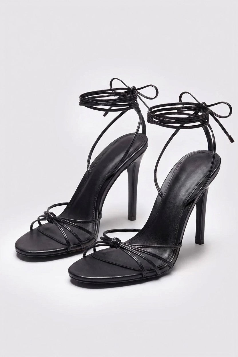 Black Strappy Knot Heels