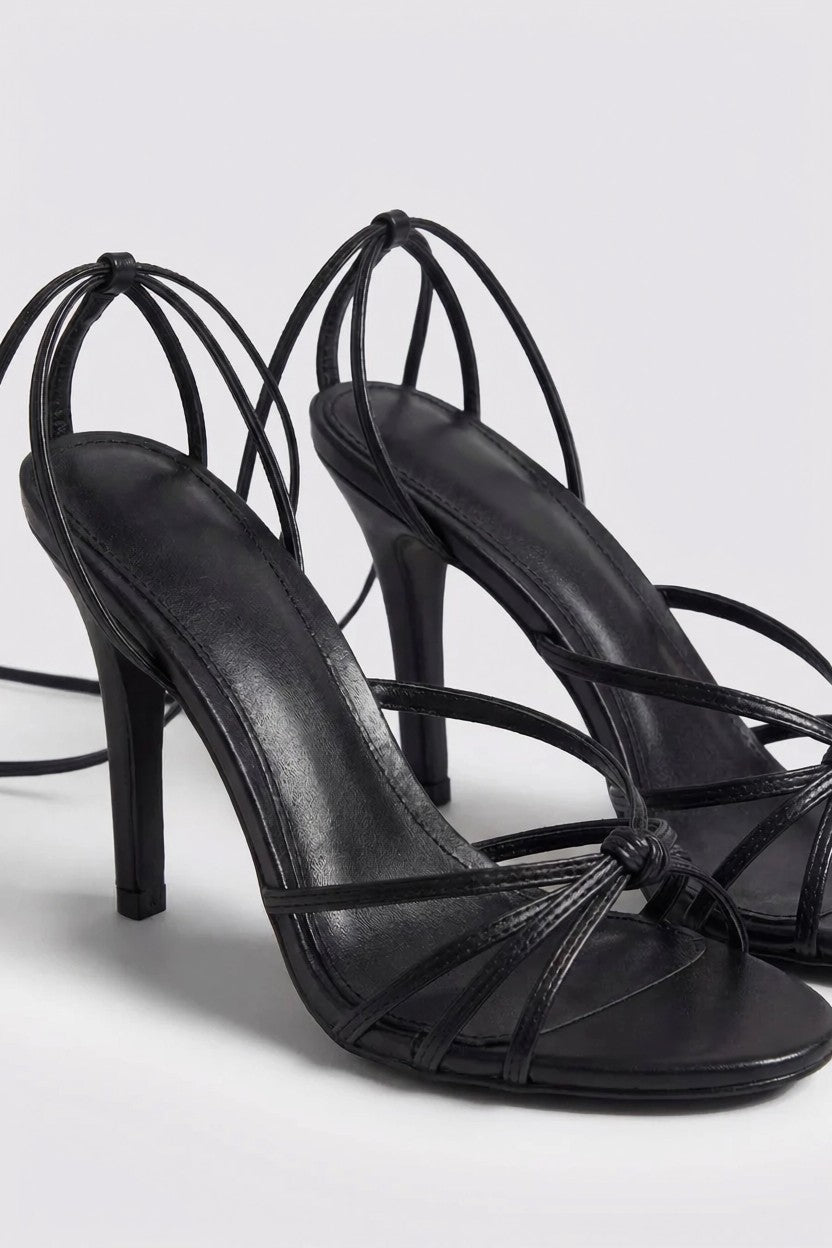 Black Strappy Knot Heels