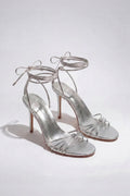 Silver Lace-Up Heeled Sandals