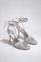 Silver Lace-Up Heeled Sandals