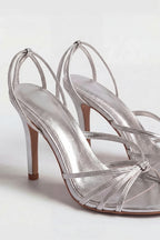 Silver Lace-Up Heeled Sandals