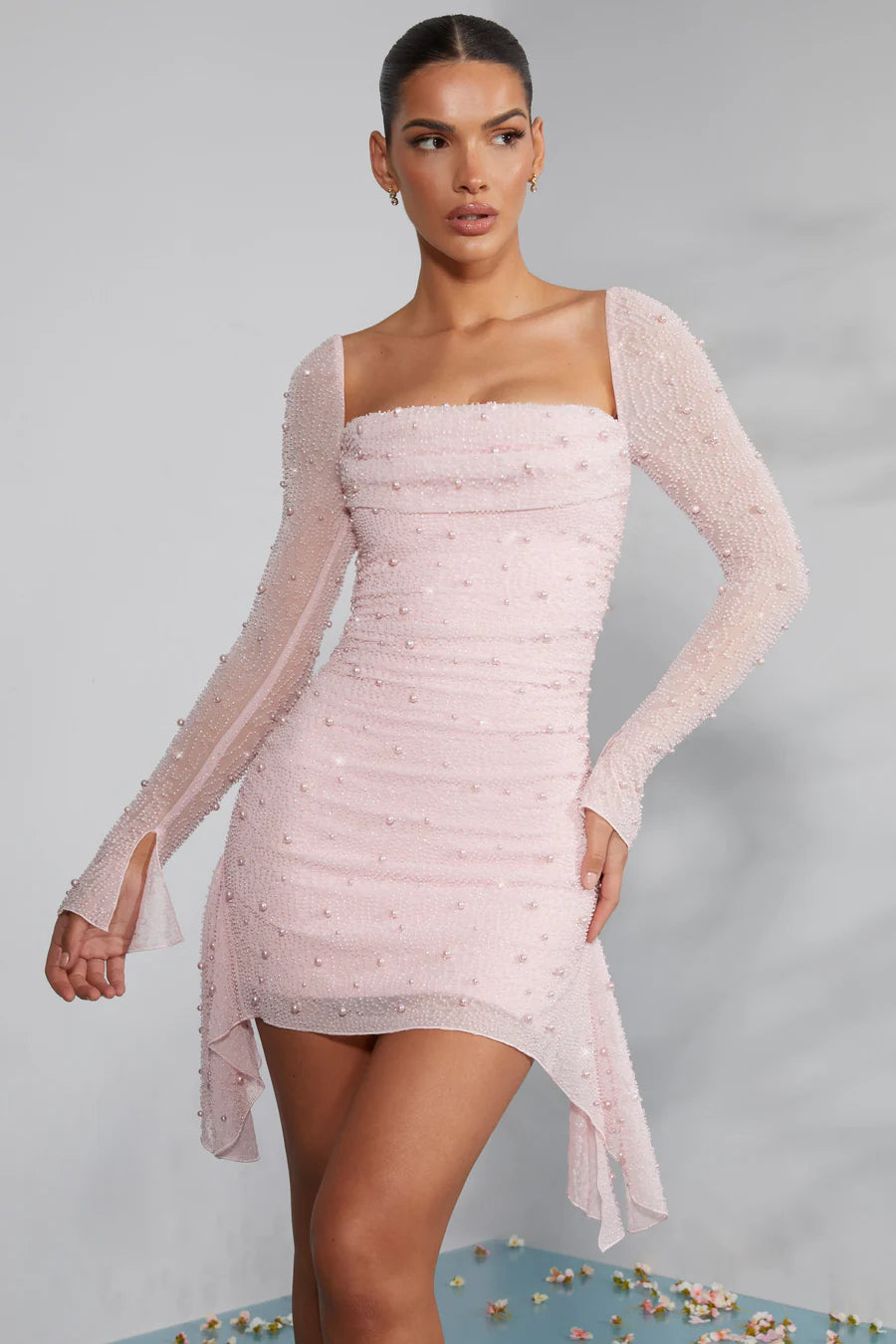 Pink Beaded Mini Dress