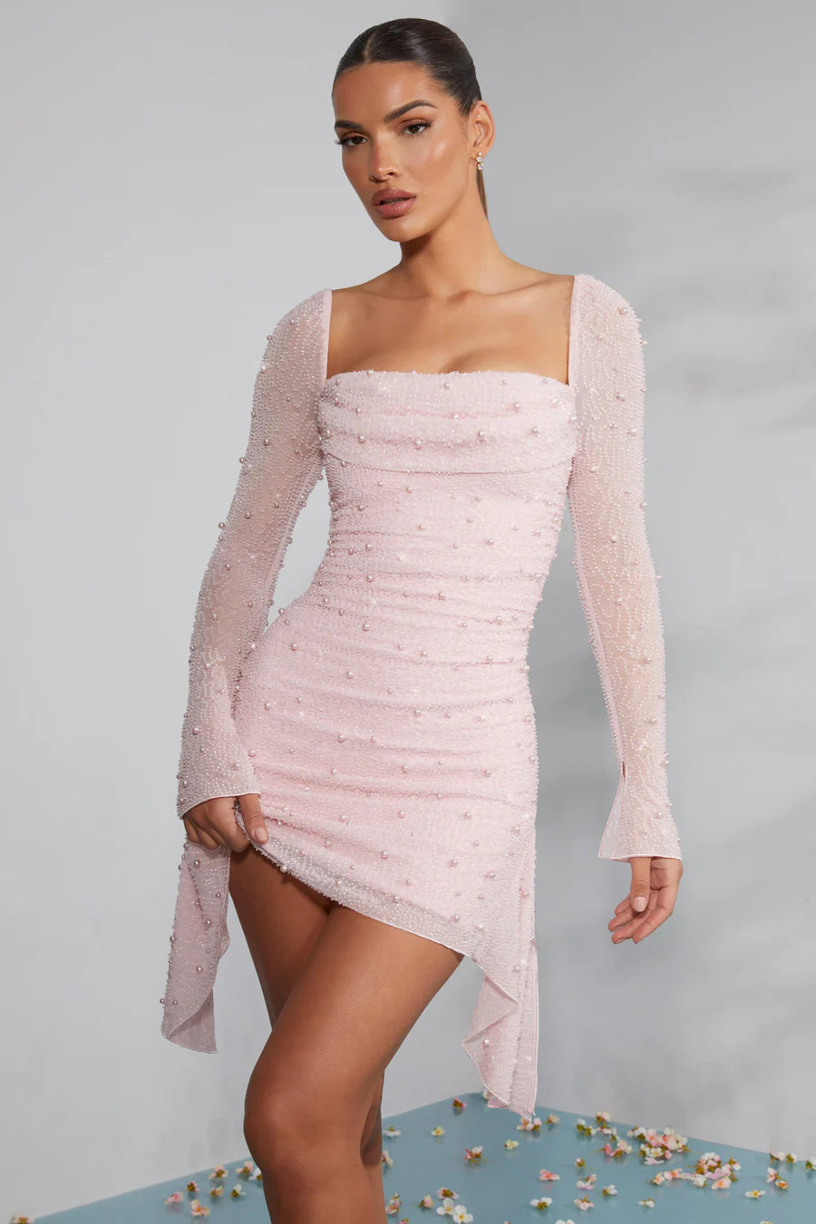 Pink Beaded Mini Dress