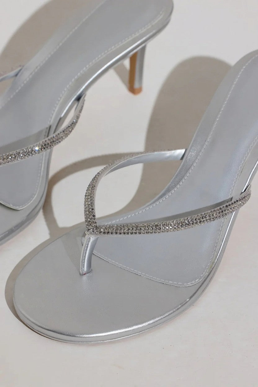 Silver Rhinestone Heeled Sandals