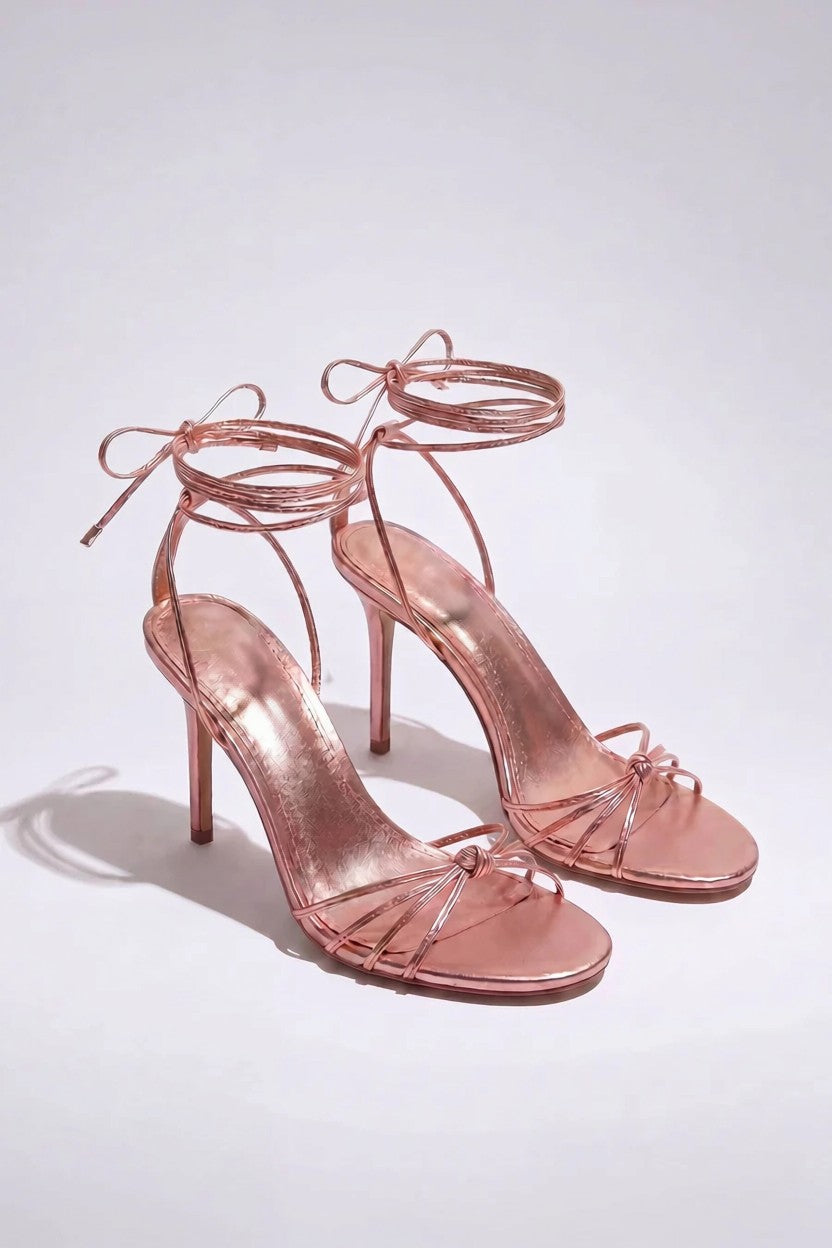 Rose Gold Lace-Up Heeled Sandals