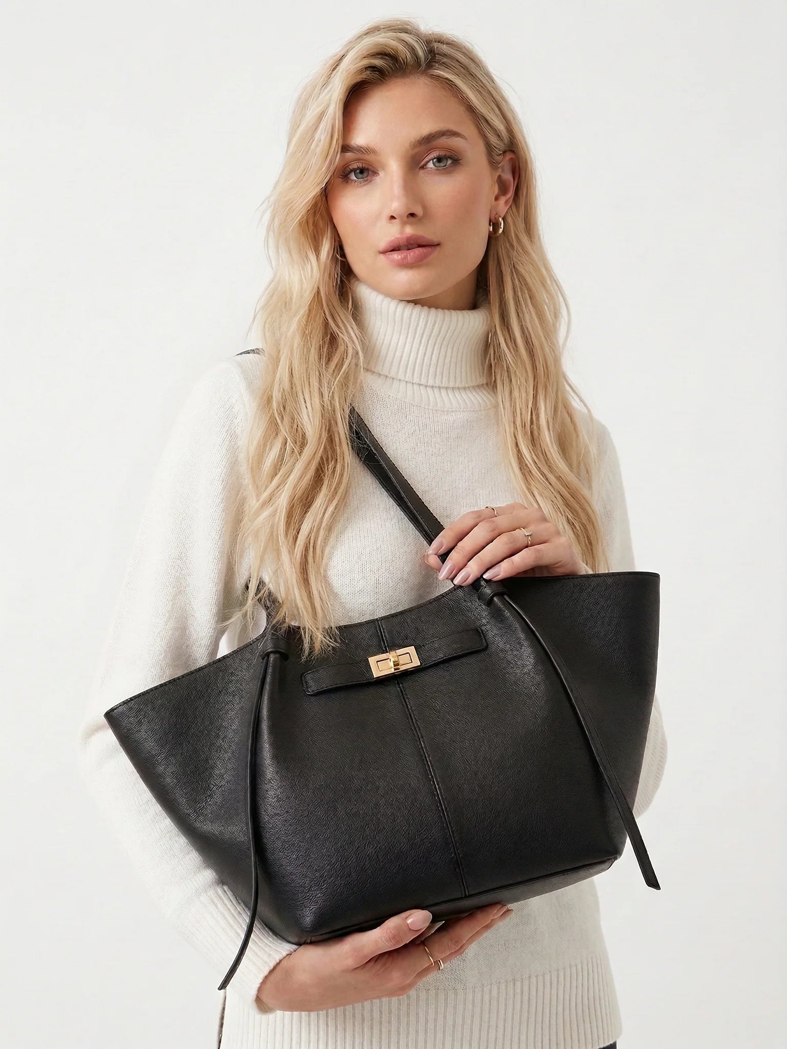 Women's Elegant Leather Black Tote Bag