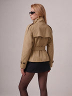 Cropped Belted Trench Jacket (Beige)