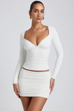 White Ruched Long Sleeve Top