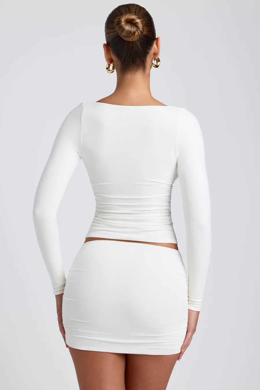 White Ruched Long Sleeve Top