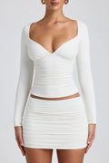 White Ruched Long Sleeve Top