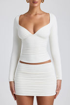 White Ruched Long Sleeve Top