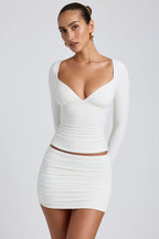 White Ruched Long Sleeve Top